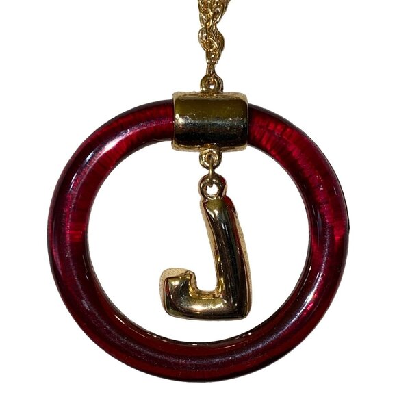 Necklace Circle L Pendant Women Plastic Metal Gold Chain Brown - Picture 3 of 4